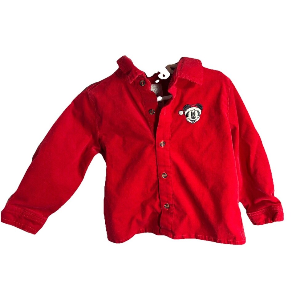 Disney Mickey Mouse Red Corduroy Long Shirt Christmas Baby Size 18-24 Months